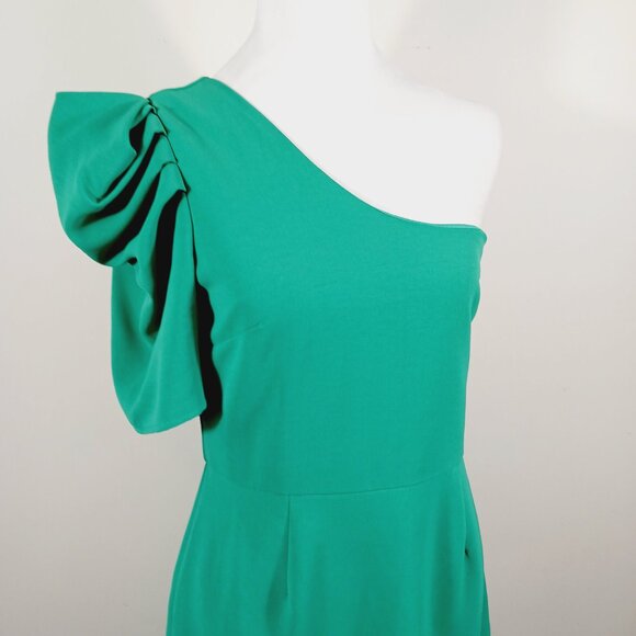 glam, Medium One Shoulder Green Mini Dress, Ruffle Bottom, Party Dress, Cocktail - Picture 6 of 16